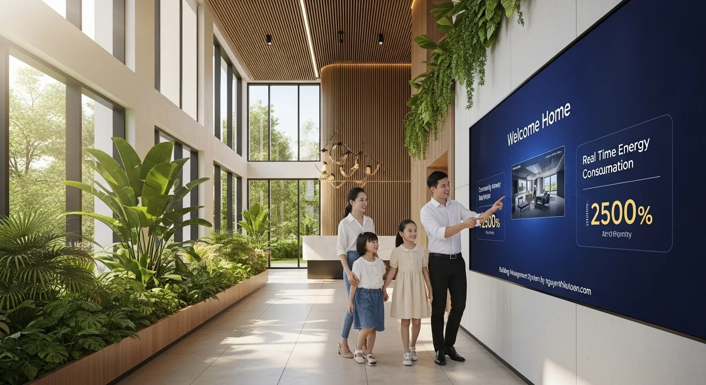 [nguyenthieutoan.com] Hình ảnh một khu đô thị thông minh của Vinhomes tại Việt Nam, thể hiện sự tích hợp của công nghệ AI vào quản lý vận hành và trải nghiệm cư dân.