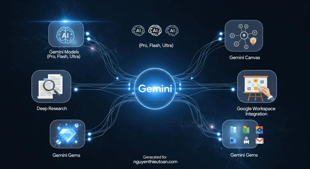 [nguyenthieutoan.com] Sơ đồ tích hợp Gemini vào các ứng dụng Google Workspace