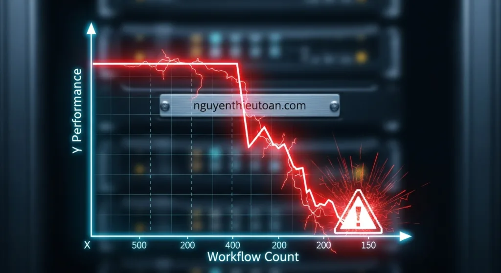 [nguyenthieutoan.com] Biểu đồ hiệu suất n8n giảm dần khi tăng workflow ở chế độ mặc định