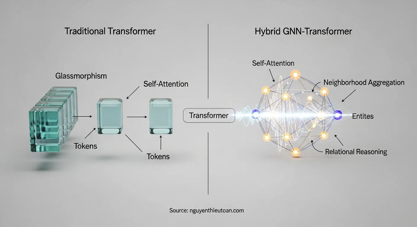 [nguyenthieutoan.com] Sơ đồ so sánh kiến trúc Transformer truyền thống và kiến trúc lai GNN-Transformer của GPT-5
