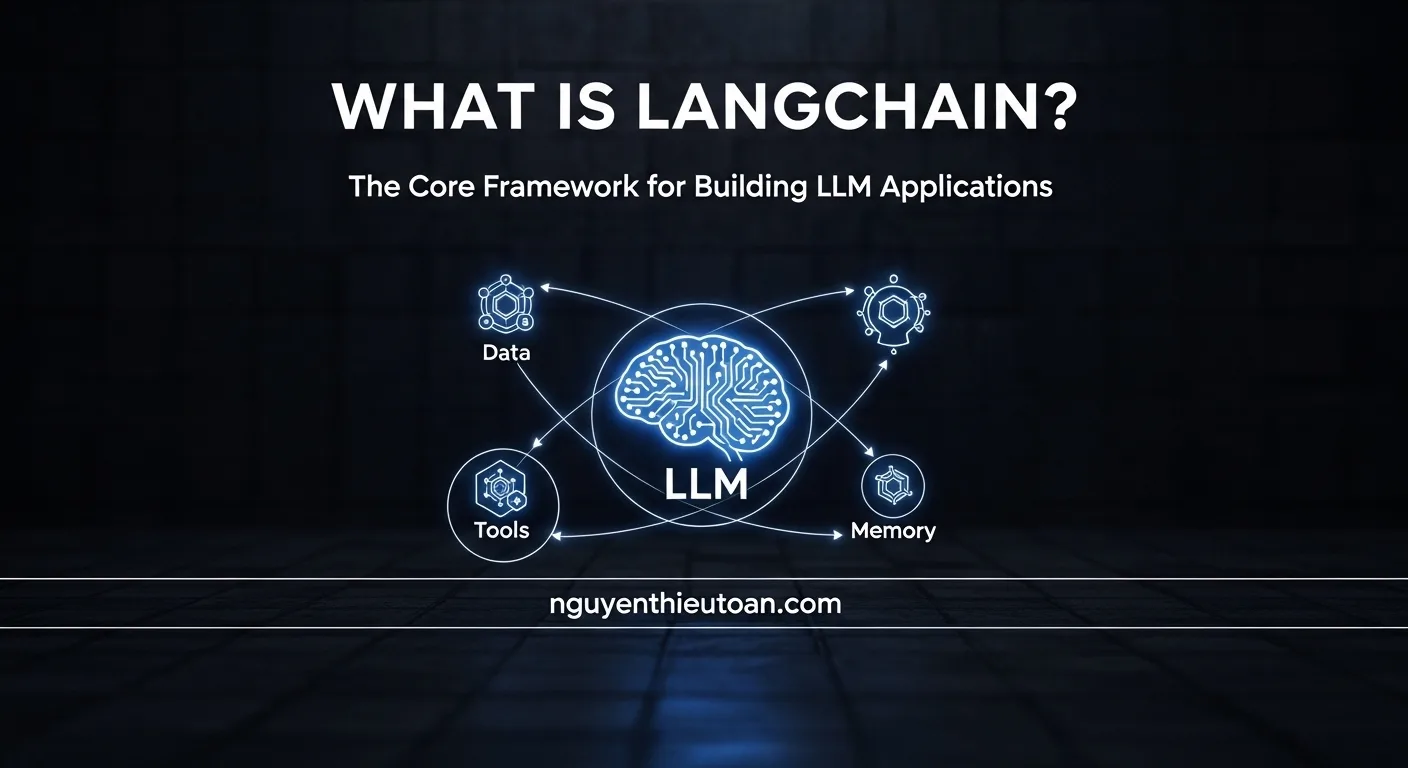 [nguyenthieutoan.com] Sơ đồ kiến trúc LangChain, mô tả vai trò cầu nối giữa LLM và ứng dụng.
