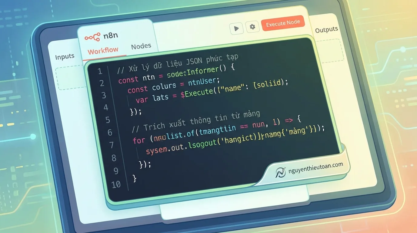 [nguyenthieutoan.com] Màn hình máy tính hiển thị n8n workflow với nhiều nhánh phức tạp sử dụng Switch node và If node để xử lý logic điều kiện
