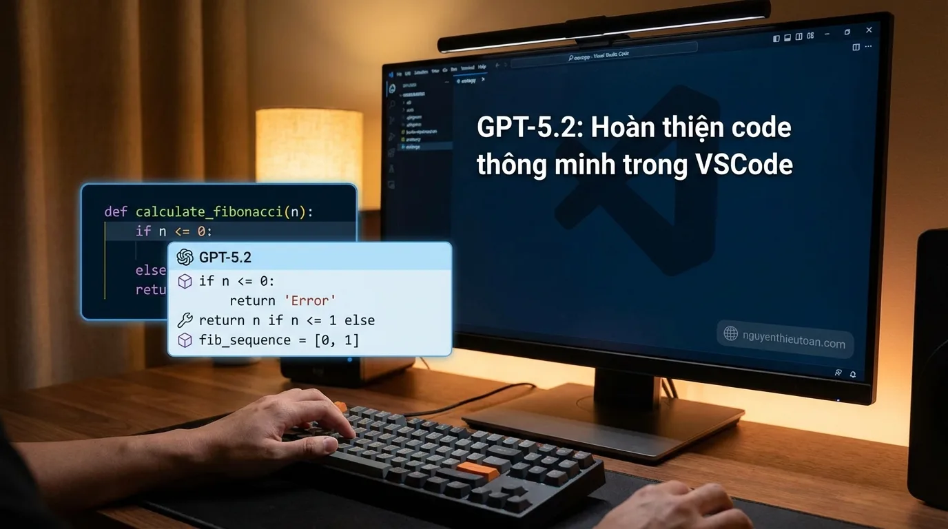 [nguyenthieutoan.com] Screen capture của coding session với AI assistant, hiển thị các suggestions và auto-completion của GPT-5.2 trong VSCode